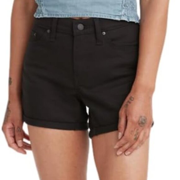 Women's Black Mid-Length Shorts with Stretch, Zipper Closure, and Slim Fit, Size - Picture 4 of 4